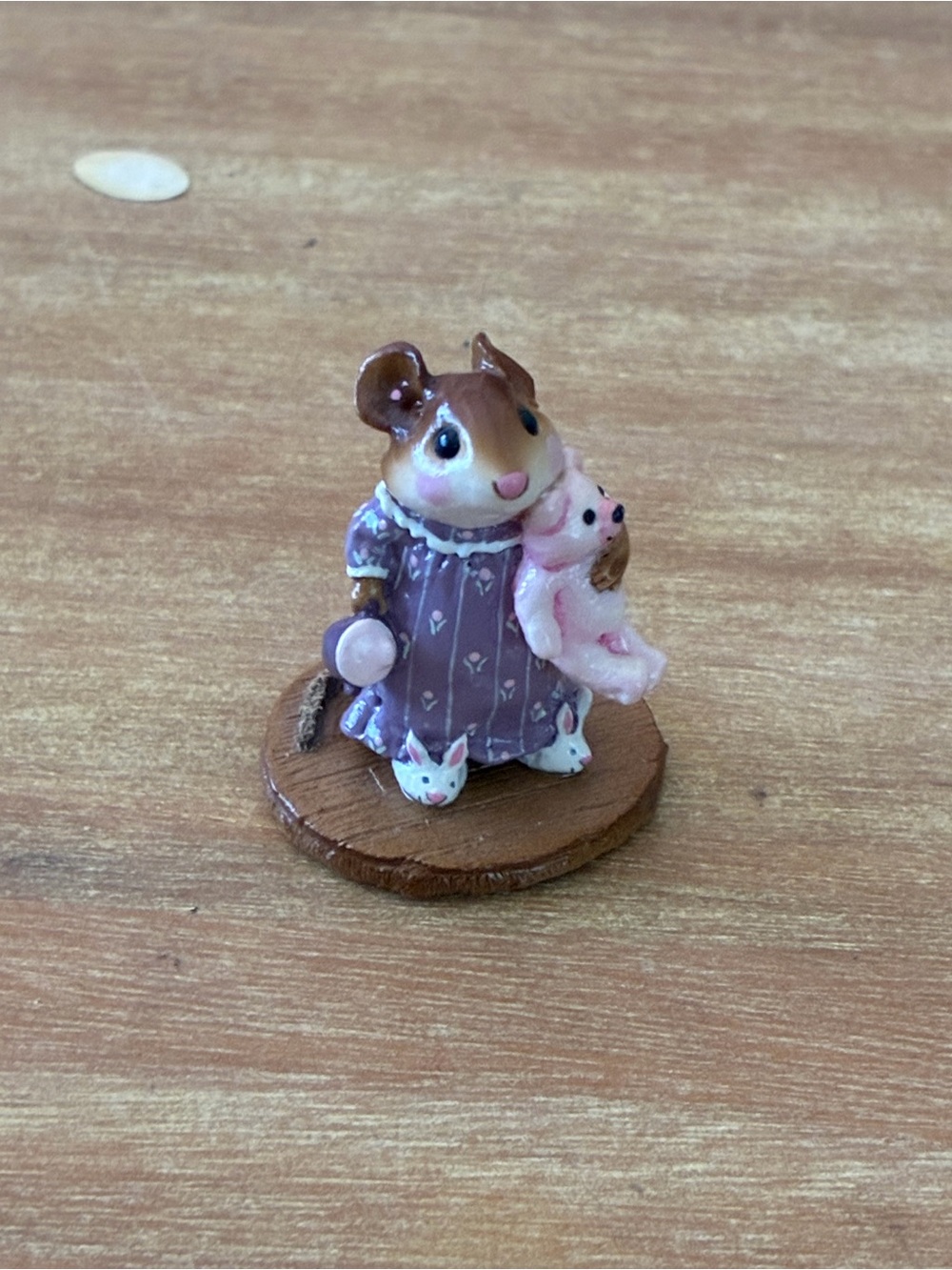 Hand-Painted Purple Mouse Figurine with Pink Teddy Accent